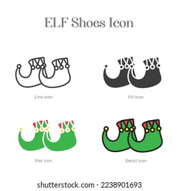 Green  elf  shoes icon set. Line, Fill Icon, Flat  Detail Icon