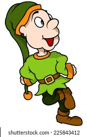 Green Elf Smiling - Cartoon Illustration, Vector