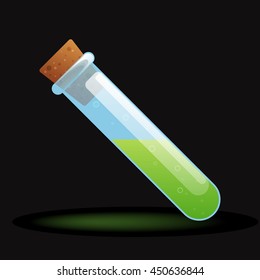Green elixir in the bottle with stopper game icon. Vector design in cartoon style for app user interface