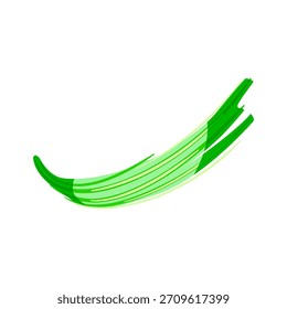 Green elongated abstract shape vector illustrating fast movement and dynamic energy, creating a modern design element with varying shades of color and line detail