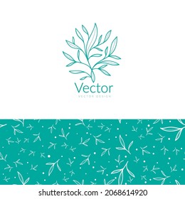 Green emblem with leaves. Can be used for jewelry, beauty and fashion industry. Great for logo, monogram, invitation, flyer, menu, background, or any desired idea.