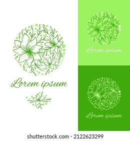 Emblema verde con hojas en forma de círculo. Se puede usar para la joyería, la belleza y la industria de la moda. Ideal para logotipo, monograma, invitación, volante, menú, fondo o cualquier idea deseada.