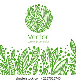 Green emblem with leaves in a circle shape. Can be used for jewelry, beauty and fashion industry. Great for logo, monogram, invitation, flyer, menu, background, or any desired idea.