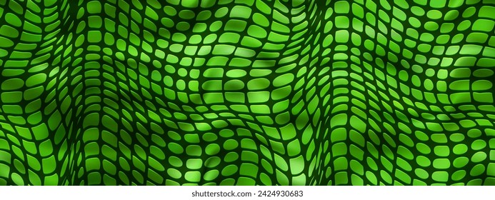 Green embossed reptile skin with an endless pattern. Top view of a leatherette with dinosaur or crocodile texture. Bg with laminated patent faux leather. Dermantine background. PVC material