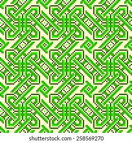 green embroidered good like handmade cross-stitch ethnic Ukraine pattern. spring color for St Patricks day