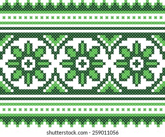 green embroidered good like handmade cross-stitch ethnic Ukraine pattern. spring color for St Patricks day