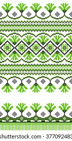 Green embroidered good like handmade cross-stitch ethnic Ukraine pattern. Spring color for St Patrick day. Traditional Ukrainian folk art pattern - vyshyvanka called