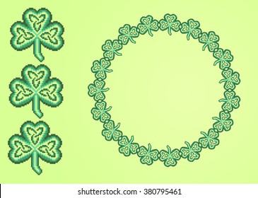 green embroidered good like handmade cross-stitch ethnic Ukraine pattern. spring color for St. Patricks day