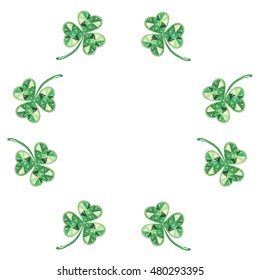 Green emerald. Circle of clover leaves on a white background. Imitation of watercolor. 