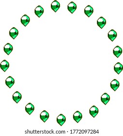 Marco de círculo verde esmeralda aislado en fondo blanco. Joyas vectoriales o juegos de joyas de diamantes preciosos. Los diamantes establecen la ilustración vectorial.