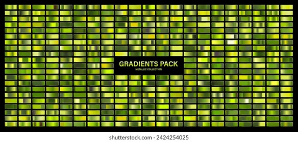 Green, emerald glossy gradient, metal foil texture. Color swatch set. Collection of high quality gradients. Shiny metallic background. Design element. Vector illustration
