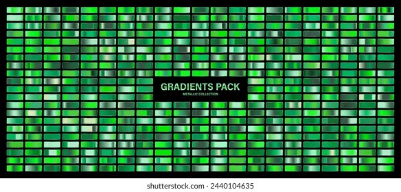 Green, emerald glossy gradient, metal foil texture. Color swatch set. Collection of high quality gradients. Shiny metallic background. Design element. Vector illustration