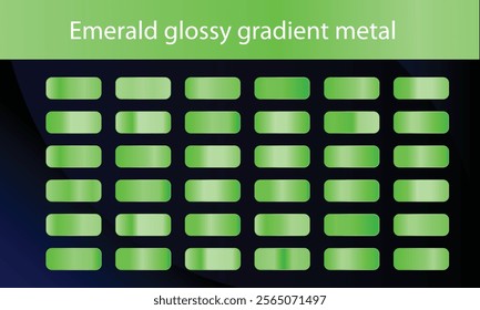 Green, emerald glossy gradient, metal foil texture. Color swatch set. Collection of high quality vector gradients.