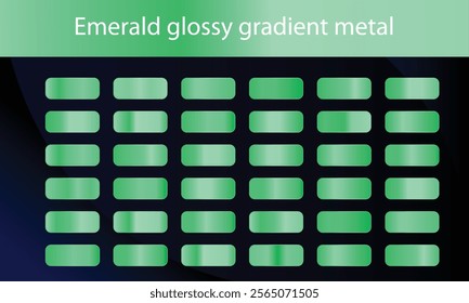 Green, emerald glossy gradient, metal foil texture. Color swatch set. Collection of high quality vector gradients.