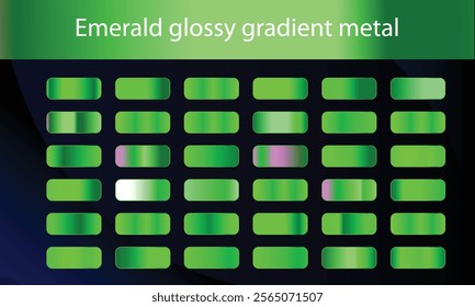 Green, emerald glossy gradient, metal foil texture. Color swatch set. Collection of high quality vector gradients.