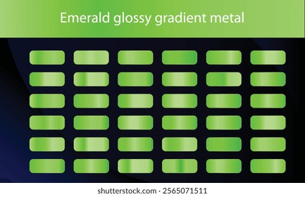 Green, emerald glossy gradient, metal foil texture. Color swatch set. Collection of high quality vector gradients.