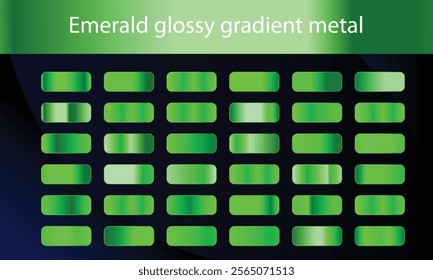 Green, emerald glossy gradient, metal foil texture. Color swatch set. Collection of high quality vector gradients.