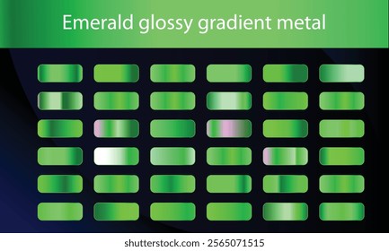 Green, emerald glossy gradient, metal foil texture. Color swatch set. Collection of high quality vector gradients.