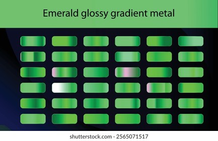 Green, emerald glossy gradient, metal foil texture. Color swatch set. Collection of high quality vector gradients.
