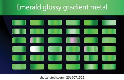 Green, emerald glossy gradient, metal foil texture. Color swatch set. Collection of high quality vector gradients.