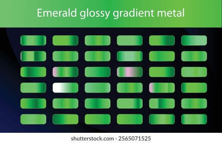 Green, emerald glossy gradient, metal foil texture. Color swatch set. Collection of high quality vector gradients.