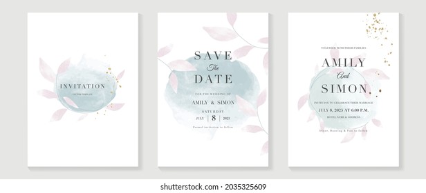 Green emerald and gold texture watercolor wedding invitation vector set. Luxury background and template layout design for invite card, luxury invitation card and cover template.