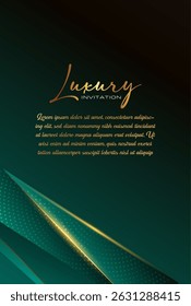 Green Emerald and Golden Abstract Flyer Layout, Premium Modern Poster for Celebration or Event Mailer. Creative Wedding Card Template with Traditional Artwork and Premium Invite.