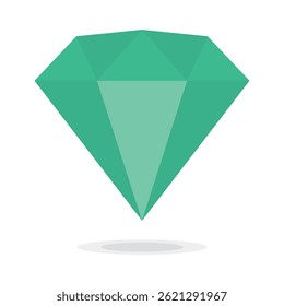 Icono de esmeralda verde aislado sobre fondo blanco Ilustración vectorial. Diseño de Vector plano. Joyería, gema, tienda, lujo y signo de símbolo rico. Símbolo verde inteligente.  Diseño de logo de joyería.