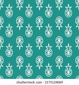 Green emerald seamless pattern citrus fruit pineapple symmetrical geometric background for design