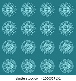 Green emerald seamless pattern with round wheel ornament for clothing design and decoration, vector illustration