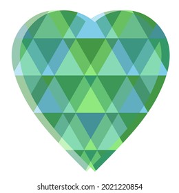 Grüner Smaragd in Herzform, Kanten sind blau und grün. Vektorgrafik für Edelsteindesign.