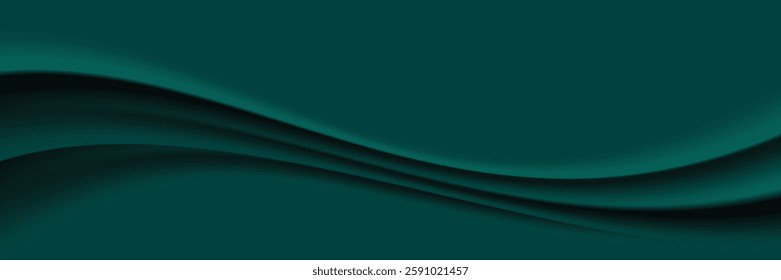 Green emerald textured background vector design. Green drapery silk fabric luxury background.  Smooth shiny drape material curtain. Elegant velvet curve motion image realistic horizontal design.