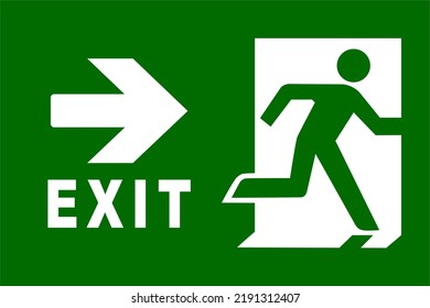 green emergency exit. arrow direction. safety illustration