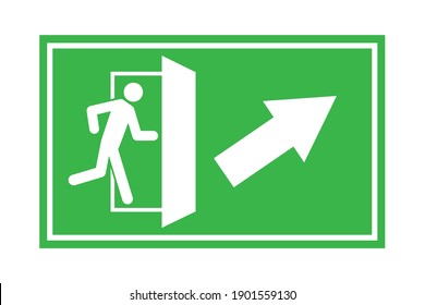 Green emergency exit up right. Fire sign. Danger symbol vector illustration. Protection symbol. Stock image. EPS 10.