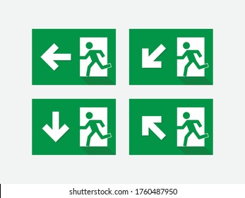 Green emergency exit sign. Fire Exit sign, emergency door symbol, evacuation icon. public signage vector illustration