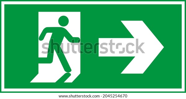 Green emergency exit sign, Fire sign vector\
illustration. 