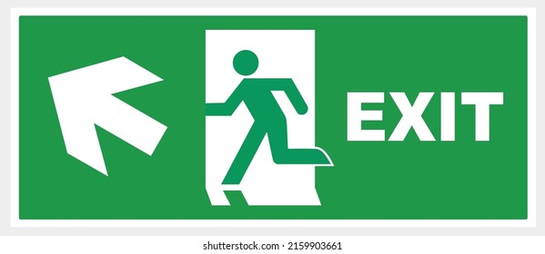 Green emergency exit sign square on white. Vector Illustration left exit