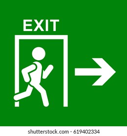 Green emergency exit sign, vector simple illustration.
