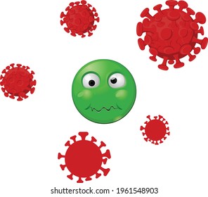 Emoji verde enfermo con icono del vector del coronavirus