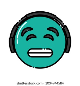 green emoticon cartoon face listening music