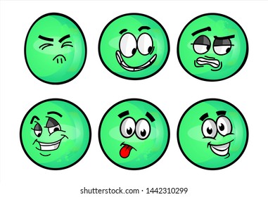 green emoticon. Set of emojis with various face expression. Vector Illustration Isolated On White Background