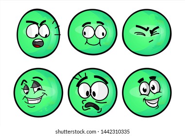 green emoticon. Set of emojis with various face expression. Vector Illustration Isolated On White Background