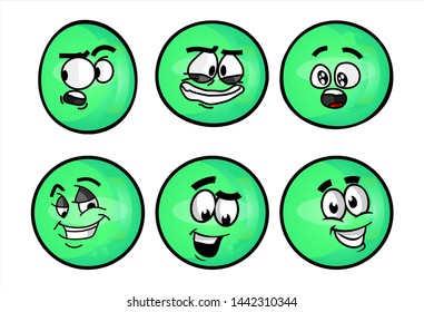 green emoticon. Set of emojis with various face expression. Vector Illustration Isolated On White Background