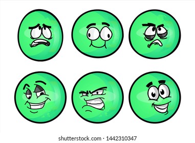 green emoticon. Set of emojis with various face expression. Vector Illustration Isolated On White Background