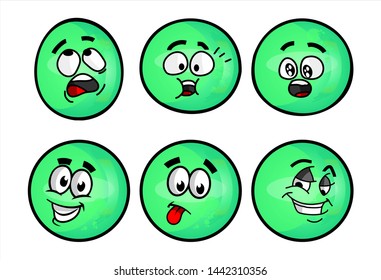 green emoticon. Set of emojis with various face expression. Vector Illustration Isolated On White Background