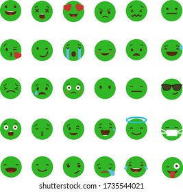 Green emoticon vector with various expressions