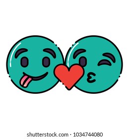 green emoticons faces tongue out and kiss