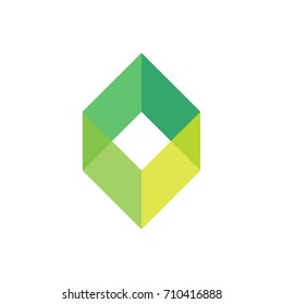 Green empty box logo template. Simple geometric shape logotype for business or logistic company. Vector illustration.