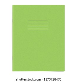 Green empty exercise book template. Blank school workbook cover.