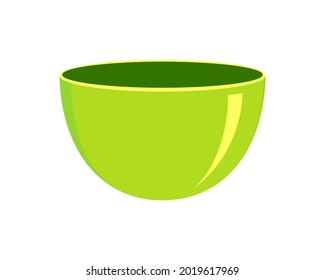 Green empty plastic or ceramic bowl isolated on white background. Clean dishware for breakfast or dinner. Vector cartoon illustration.